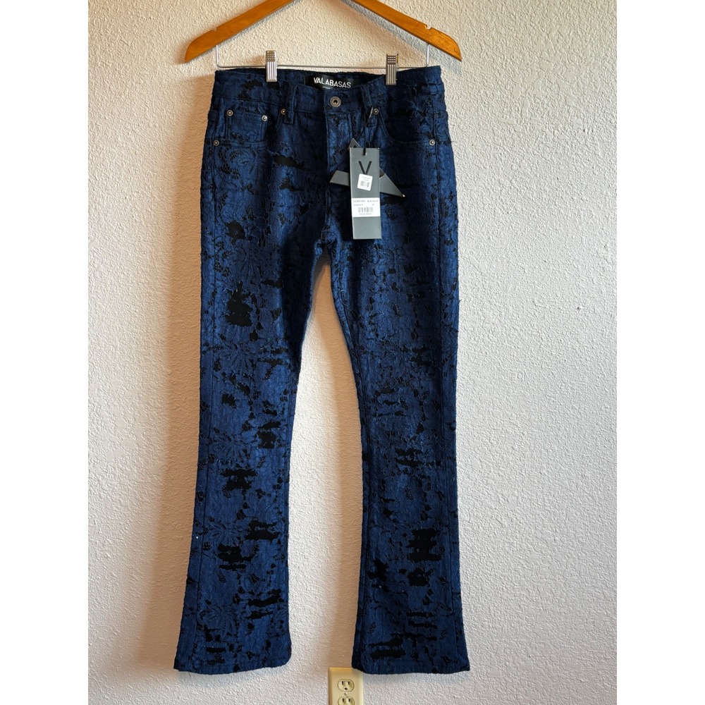 Valabasas Blue Moon Stacked Jeans Blue Black Lace Distressed VLBS2377 Mens 29